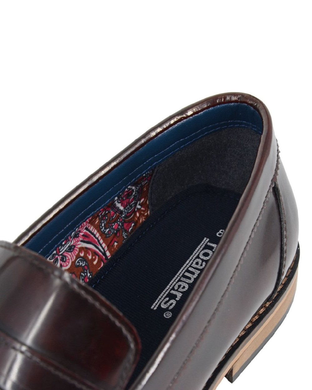 Burgundy coloured Roamers Mens Hi-Shine Saddle Loafers on white background 