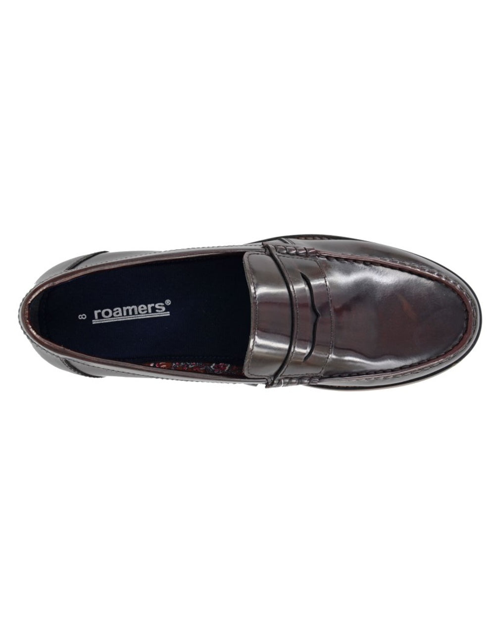 Burgundy coloured Roamers Mens Hi-Shine Saddle Loafers on white background 