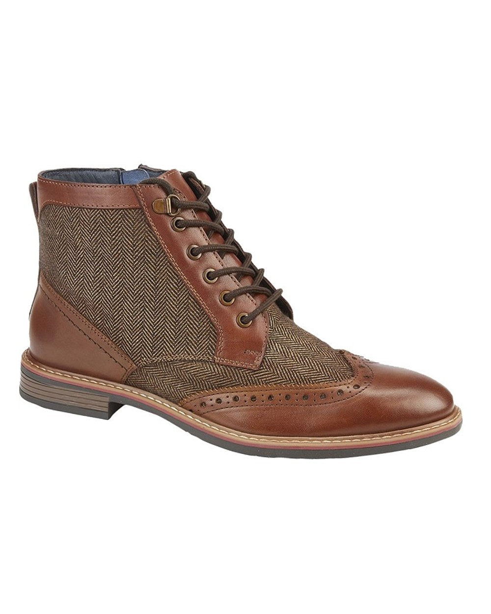 Tan Brown Herringbone coloured Roamers Mens Inside Zip Ankle Boots on white background 