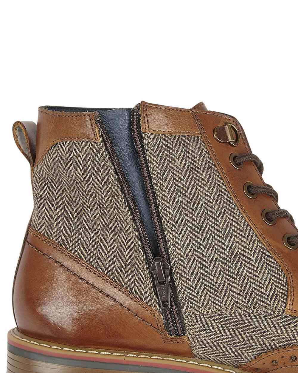 Tan Brown Herringbone coloured Roamers Mens Inside Zip Ankle Boots on white background 