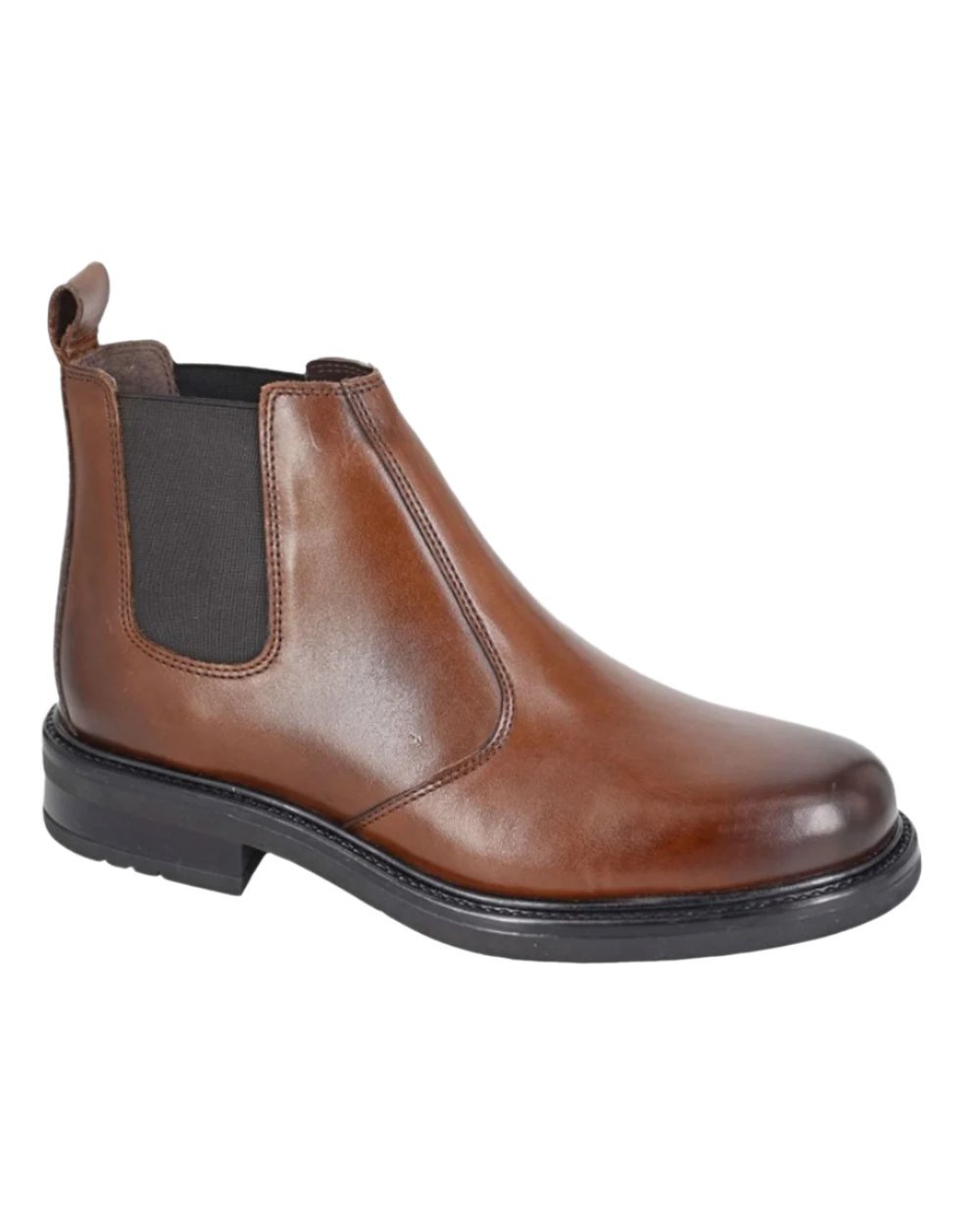 Brown coloured Roamers Mens Leather Chelsea Boots on white background 