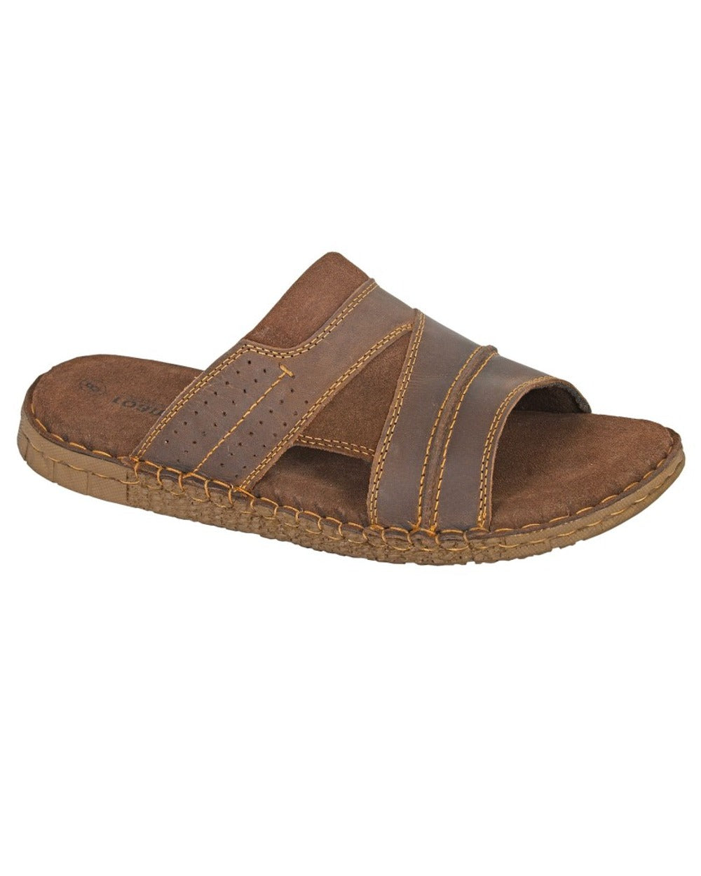 Brown coloured Roamers Mens Open Toe Mule Sandals on white background 