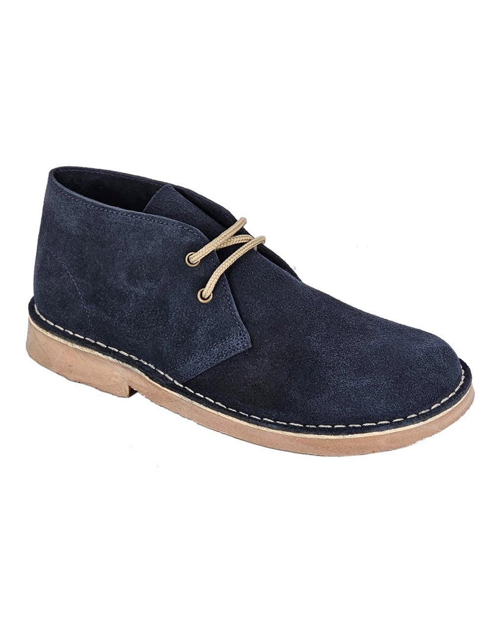 Navy Blue coloured Roamers Mens Round Toe Desert Boots on white background 