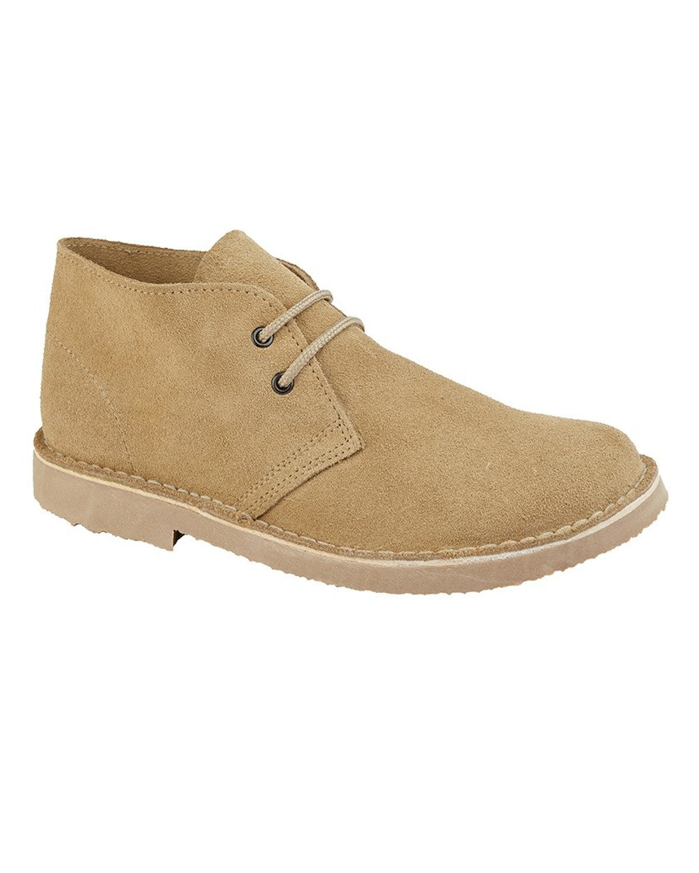 Stone coloured Roamers Mens Round Toe Desert Boots on white background 