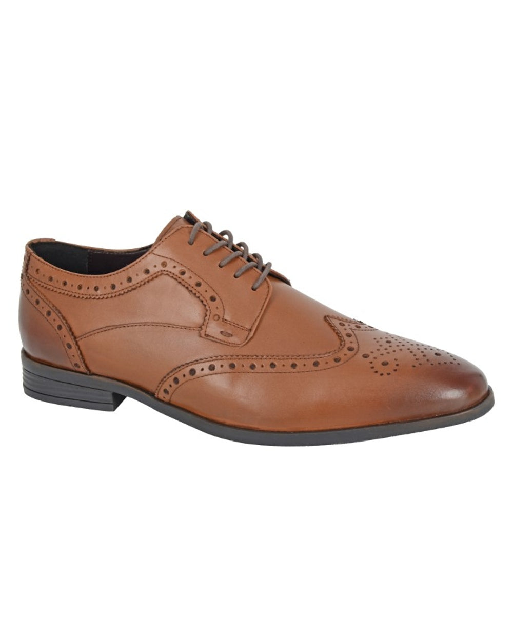 Brown coloured Roamers Mens Softie Leather Brogue Shoes on white background 