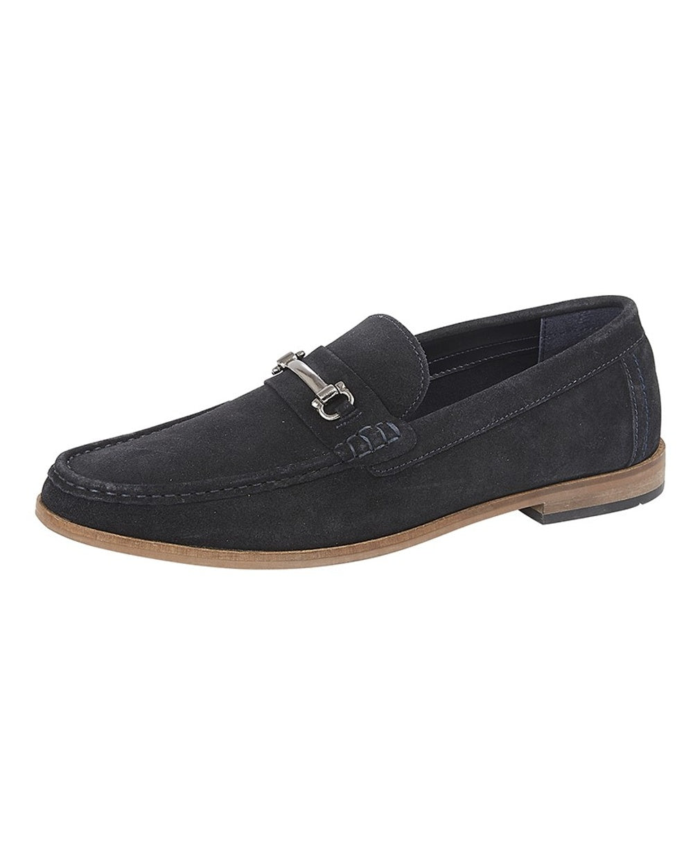 Navy coloured Roamers Mens Suede Slip On Casual Shoes on white background 