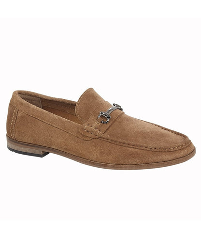 Sand coloured Roamers Mens Suede Slip On Casual Shoes on white background 