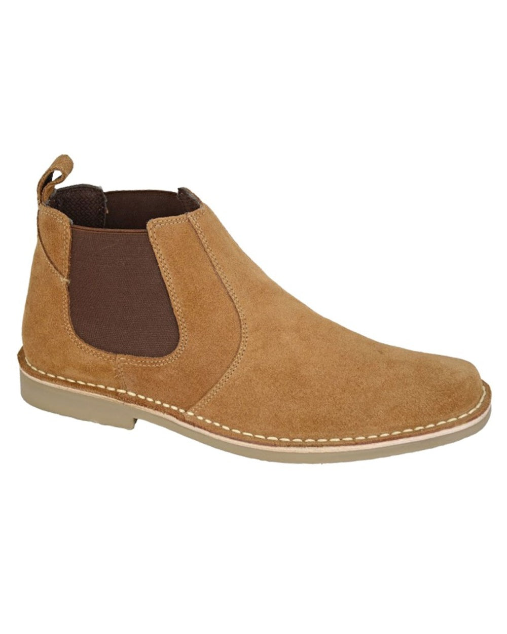 Taupe coloured Roamers Mens Twin Gusset Suede Ankle Boots on white background 