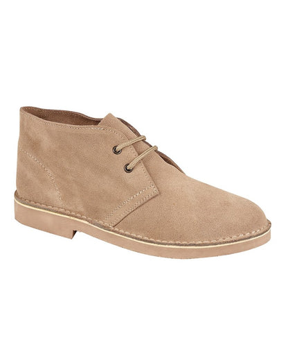 Stone coloured Roamers Mens Suede Desert Boots on white background 