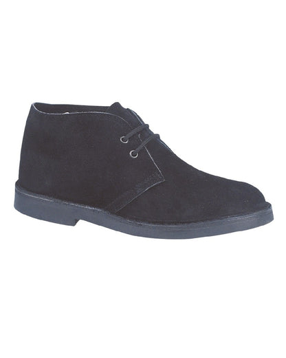 Black coloured Roamers Mens Suede Desert Boots on white background 