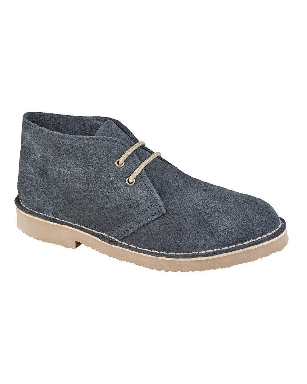 Navy Blue coloured Roamers Mens Suede Desert Boots on white background 