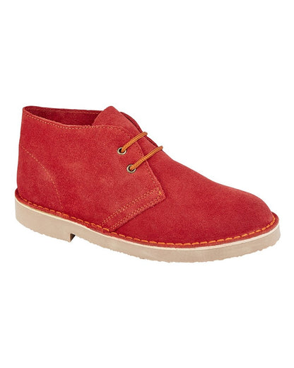 Red coloured Roamers Mens Suede Desert Boots on white background 