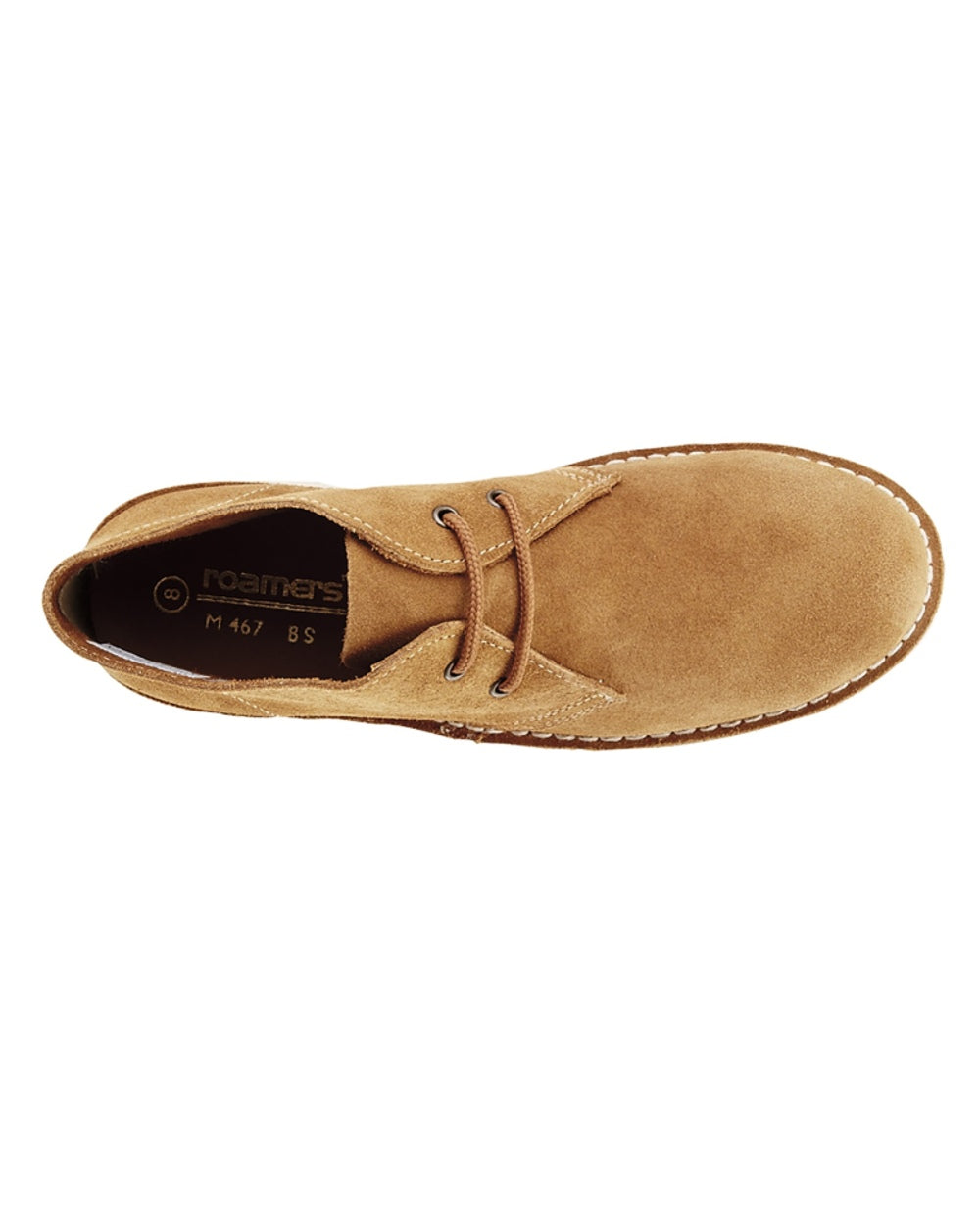 Sand coloured Roamers Mens Suede Desert Boots on white background 