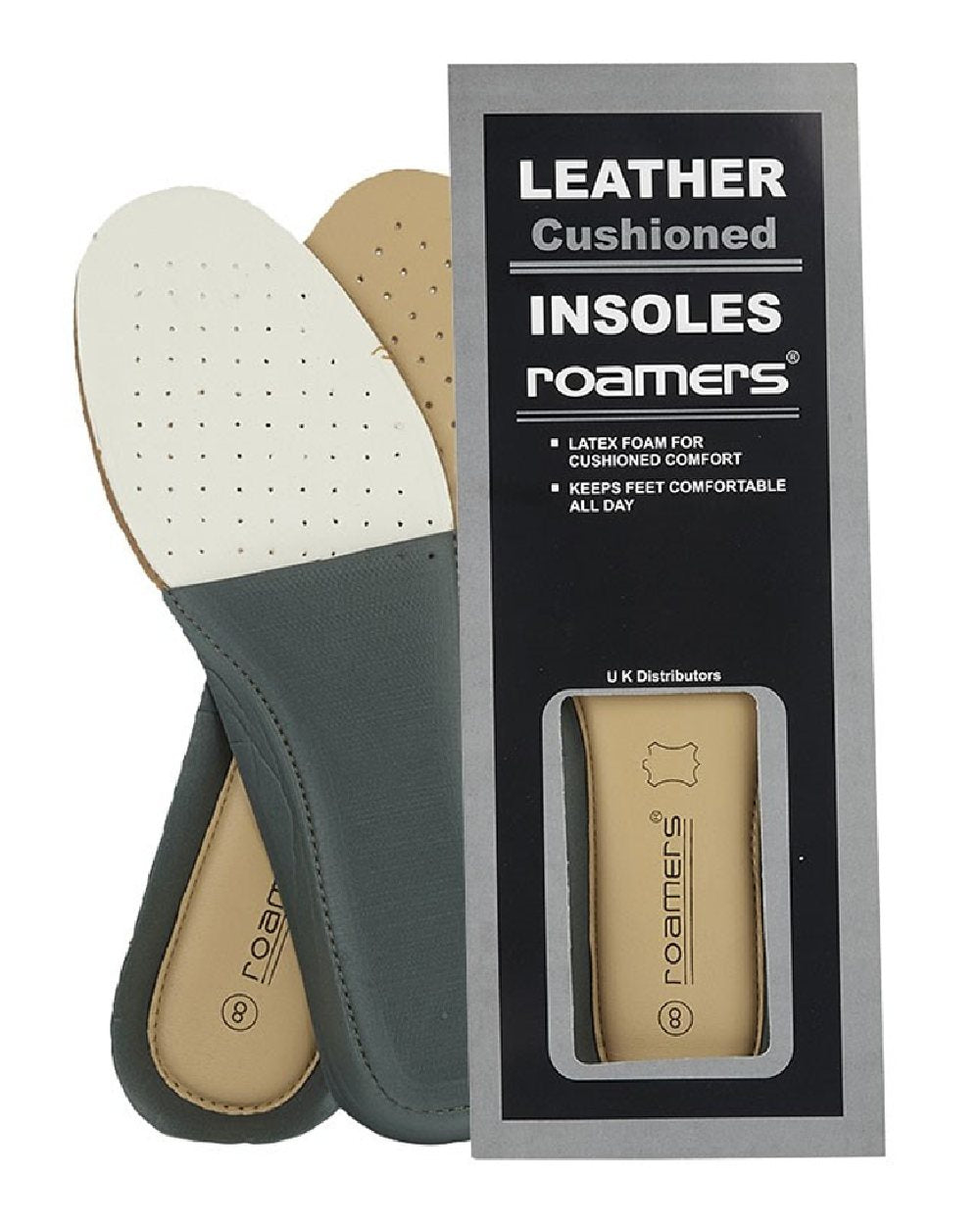 Green coloured Roamers Suinlea Deluxe Padded Leather Insoles on white background 