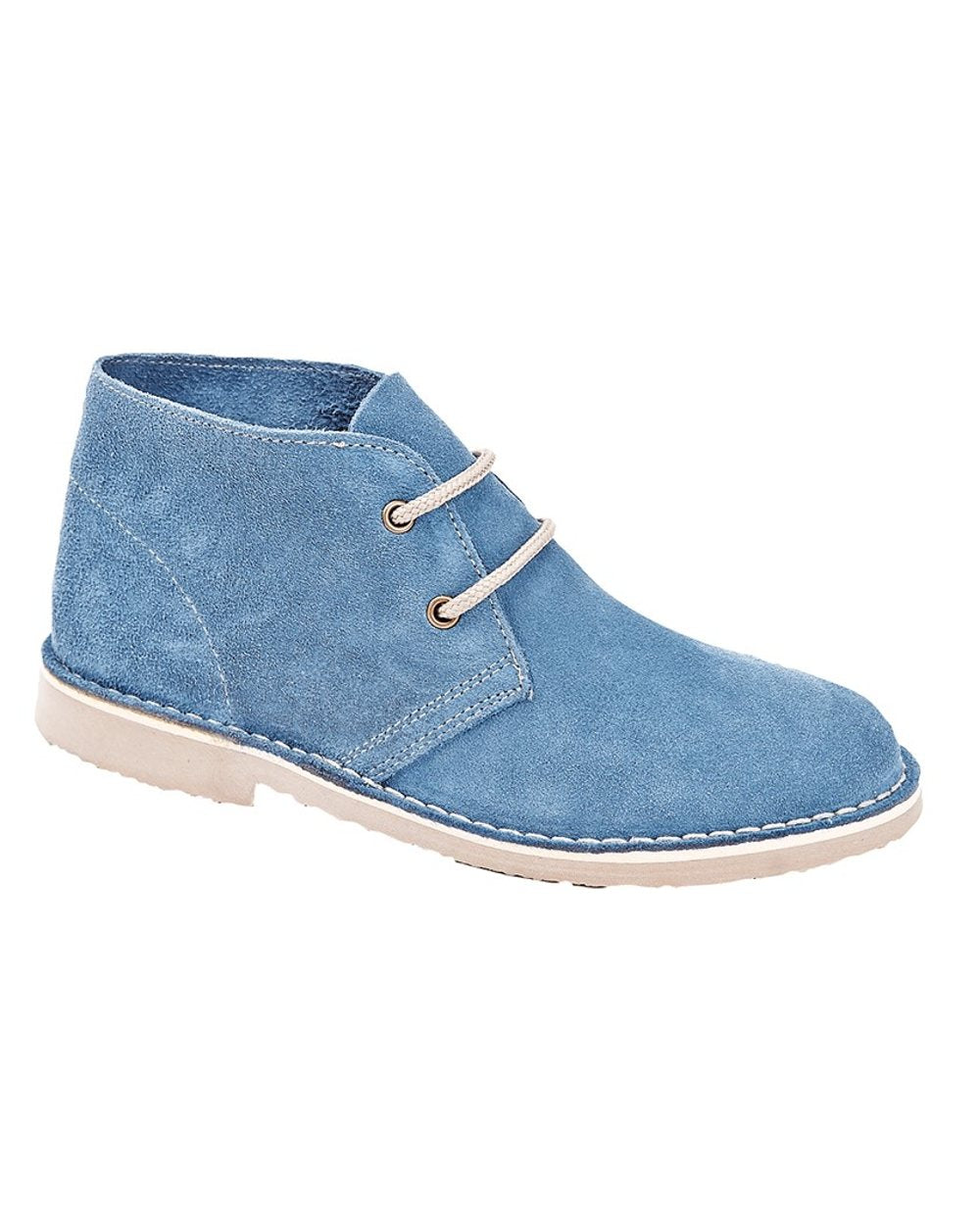 Denim Blue coloured Womens Eye Desert Real Suede Boots on white background 