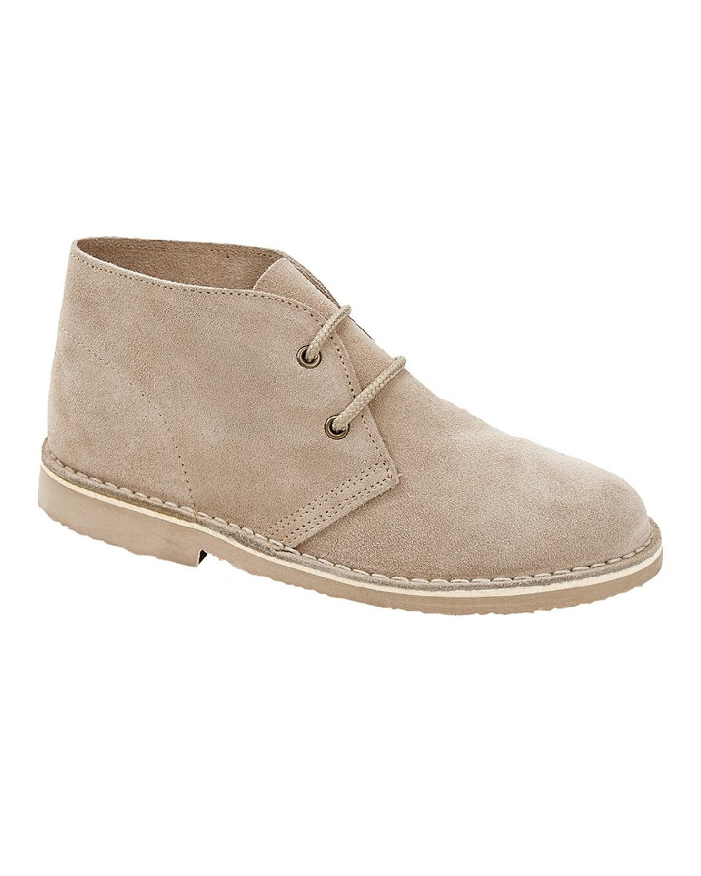 Light Taupe coloured Womens Eye Desert Real Suede Boots on white background 