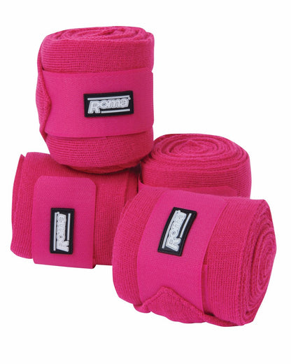 Bright Pink coloured Roma Acrylic Stable Bandages 4 Pack on white background 