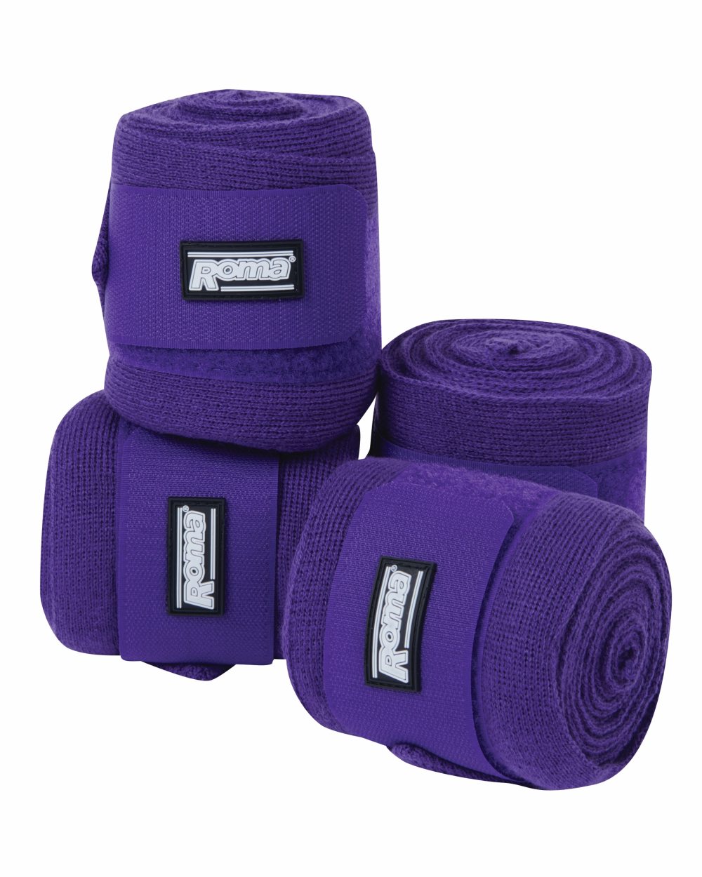 Purple coloured Roma Acrylic Stable Bandages 4 Pack on white background 