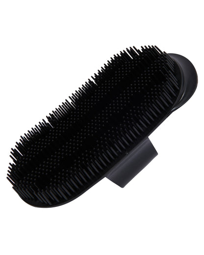 Black coloured Roma Plastic Sarvis Curry Comb on white background 