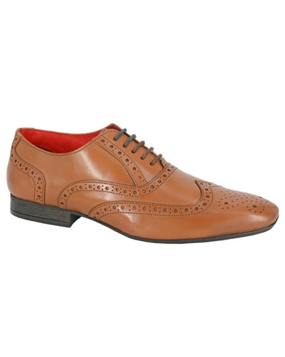 Tan coloured Route 21 Mens 5 Eye Brogue Oxford Shoes on white background 