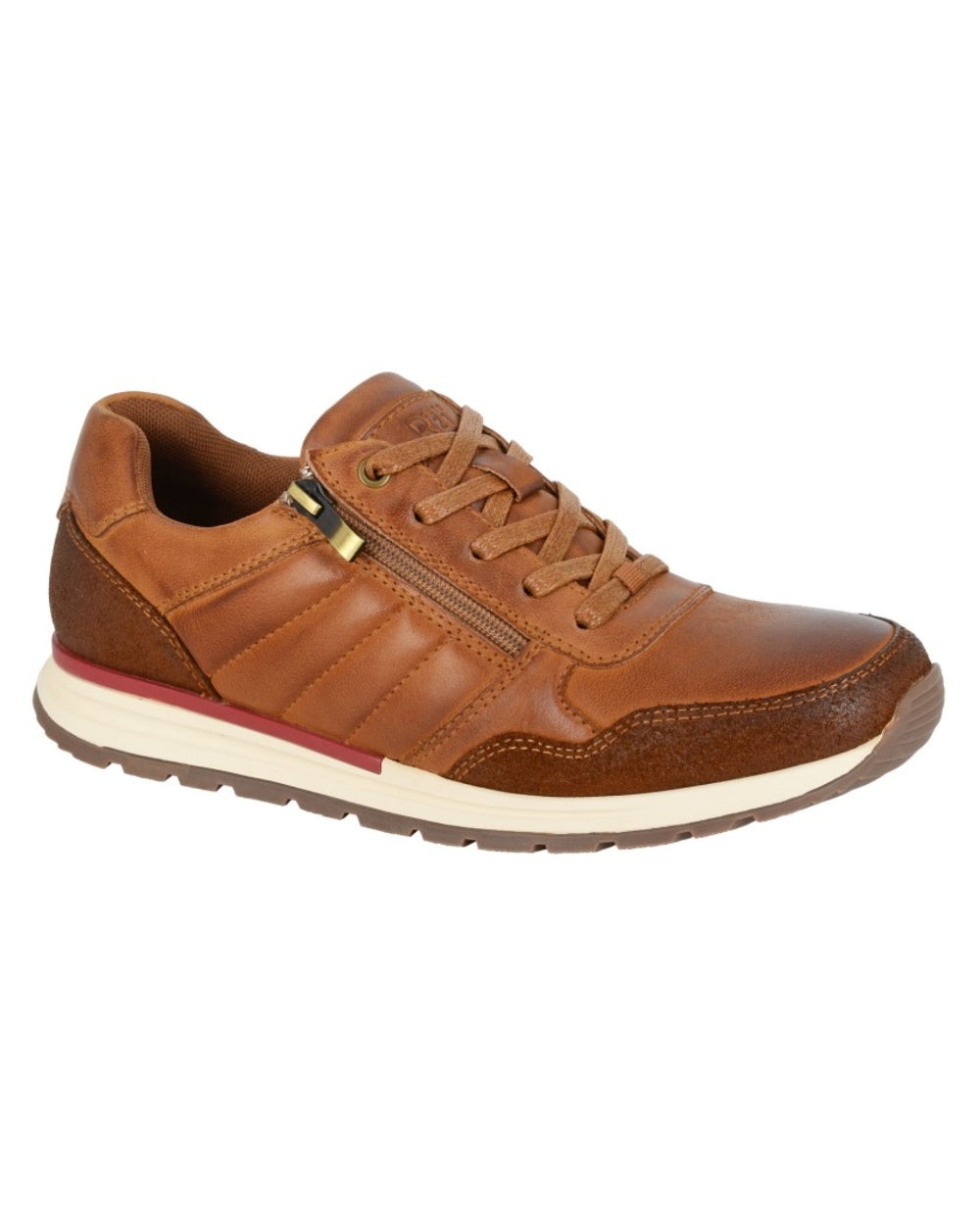 Tan coloured Route 21 Mens 5 Eye Lace Zip Leisure Shoes on white background 