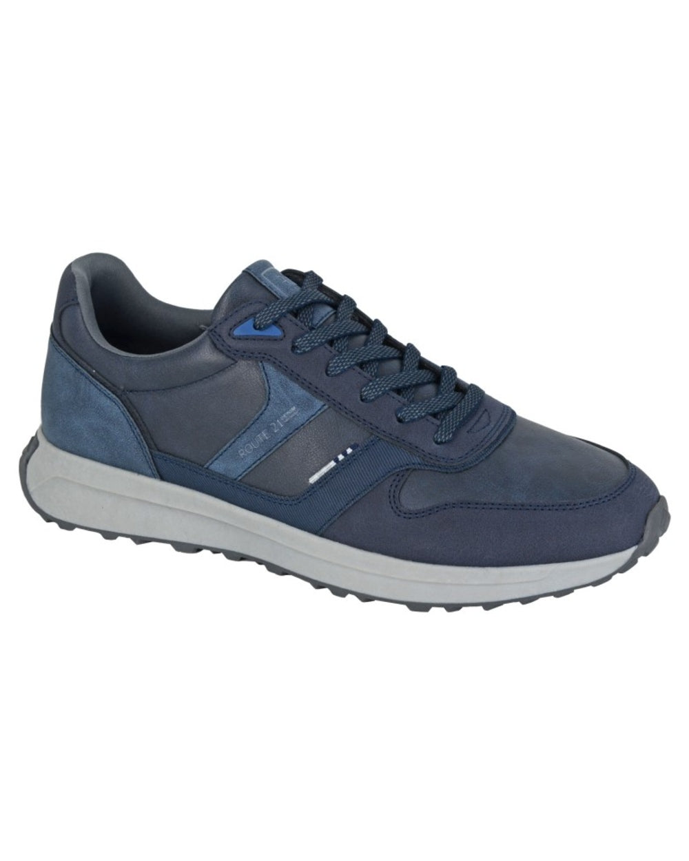 Navy Blue coloured Route 21 Mens 6 Eye 2 Tone Leisure Trainers on white background 