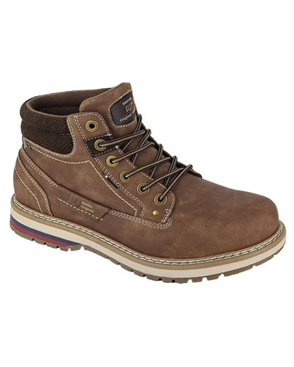Brown coloured Route 21 Mens 6 Eye Ankle Boots on white background 