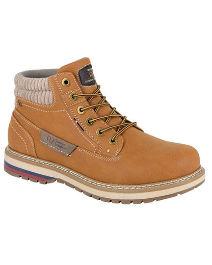 Honey coloured Route 21 Mens 6 Eye Ankle Boots on white background 