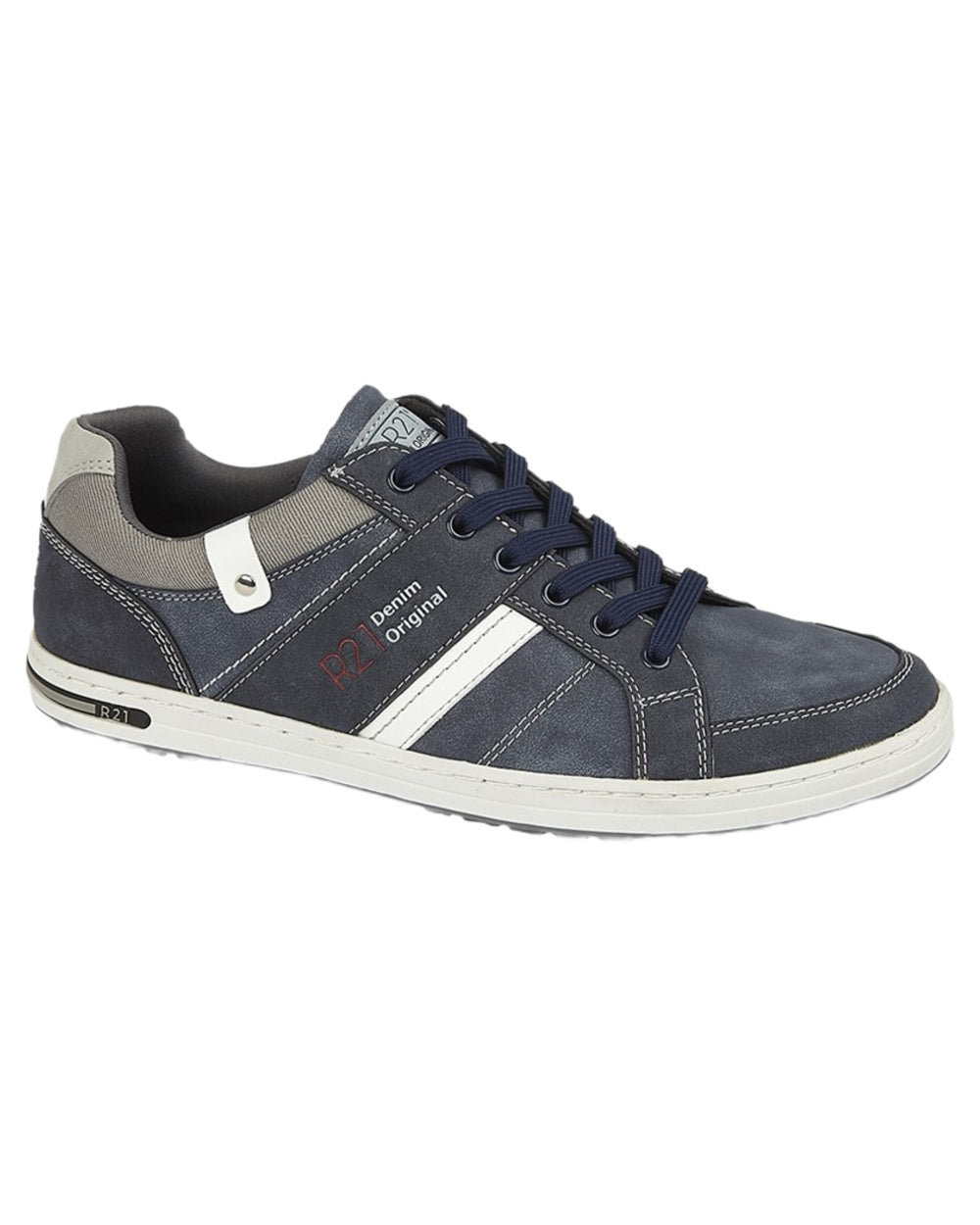 Navy coloured Route 21 Mens 6 Eye Casual Shoes on white background 