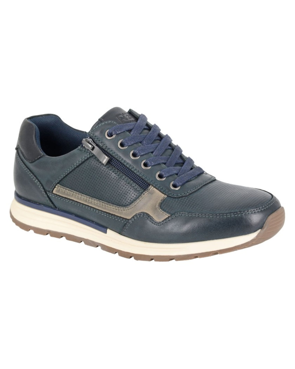 Navy coloured Route 21 Mens 6 Eye Lace Zip Leisure Shoes on white background 