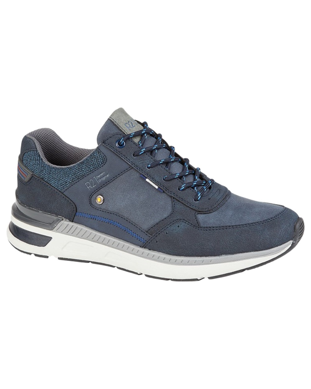 Navy Blue coloured Route 21 Mens 6 Eye Leisure Trainers on white background 