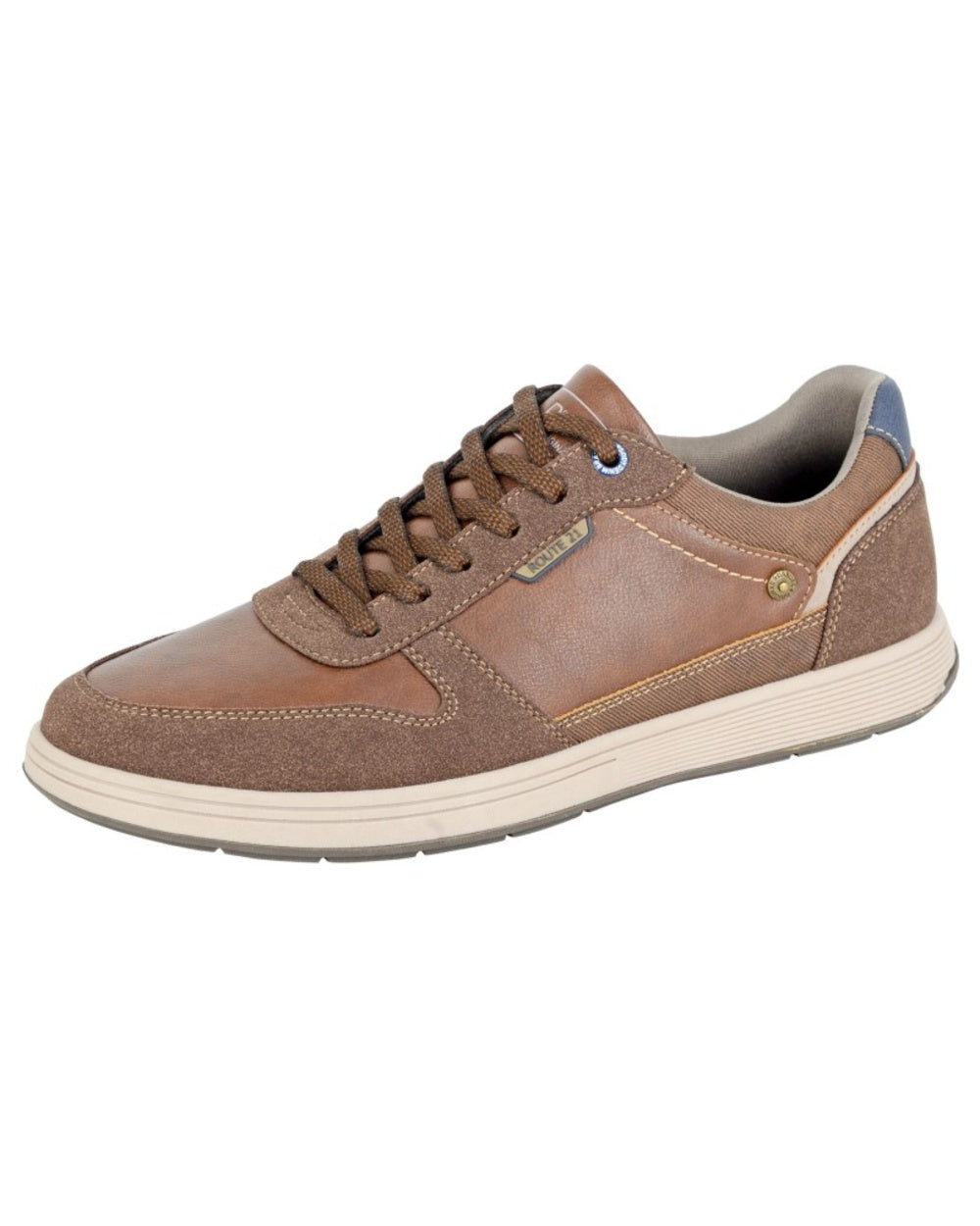 Cognac coloured Route 21 Mens 6 Eye Leisure Trainers Shoes on white background 