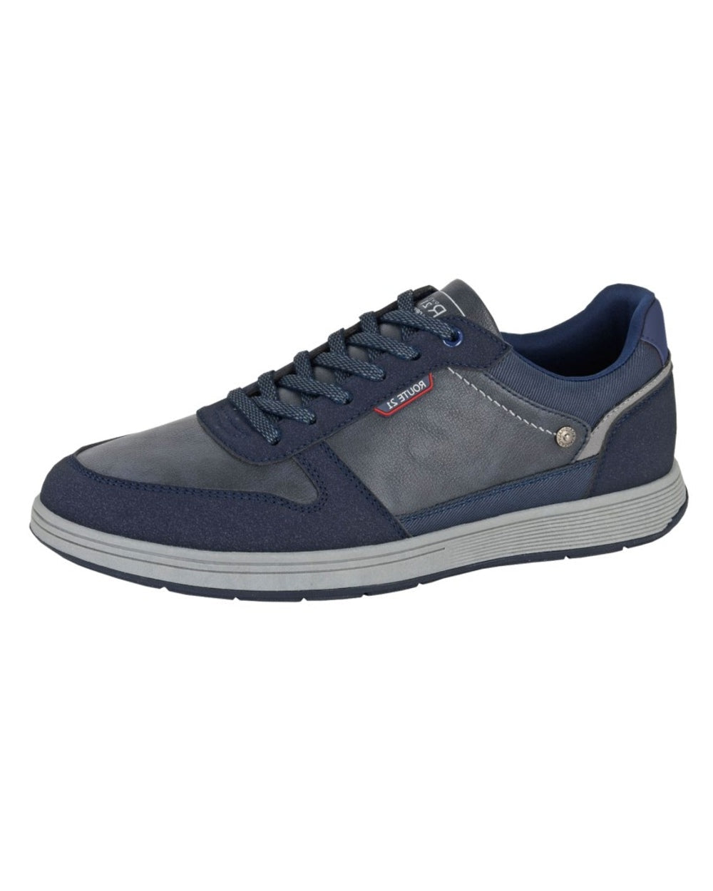 Navy coloured Route 21 Mens 6 Eye Leisure Trainers Shoes on white background 
