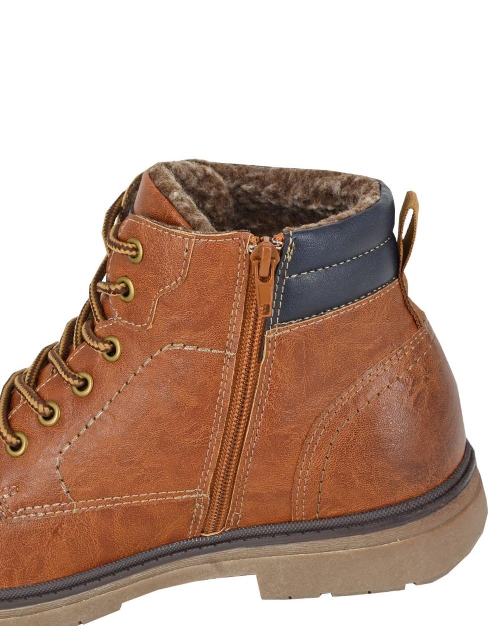 Tan coloured Route 21 Mens 6 Eye Padded Ankle Boots on white background 