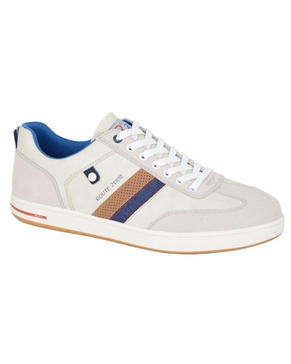 Off White Grey coloured Route 21 Mens 7 Eye Casual Trainers on white background 
