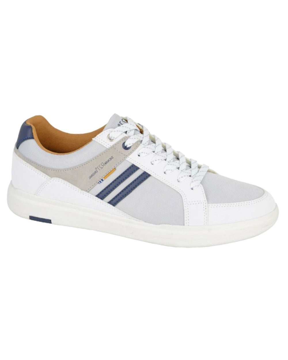 Grey White coloured Route 21 Mens 7 Eye Striped Leisure Shoes on white background 