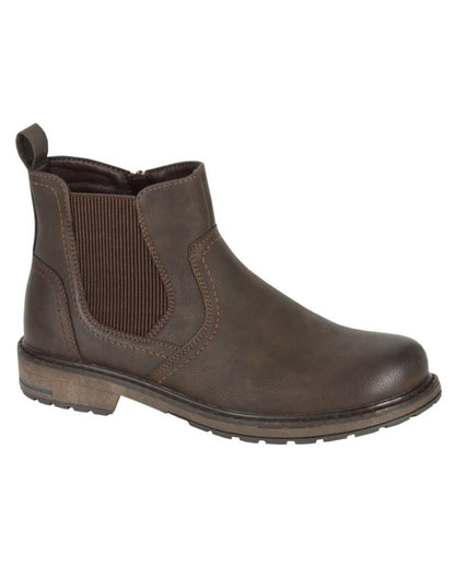 Dark Brown coloured Route 21 Mens Single Gusset Inside Zip Ankle Boots on white background 