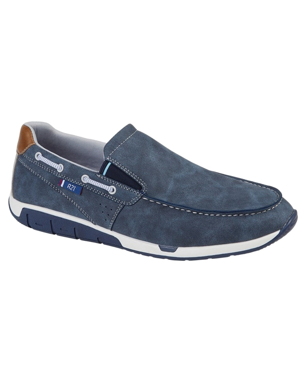 Navy coloured Route 21 Mens Twin Gusset Leisure Shoes on white background 