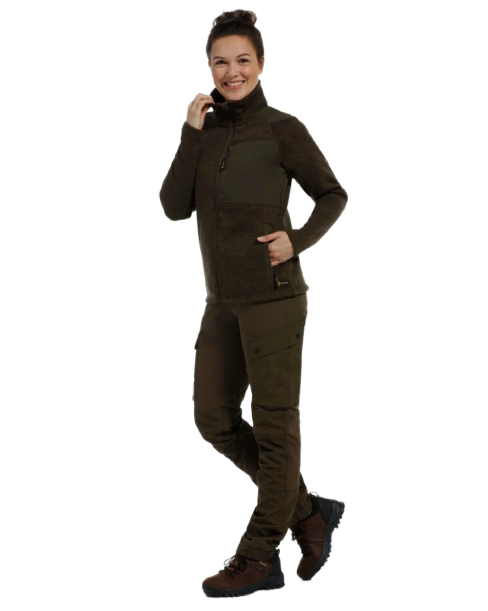 Olive Green coloured Rovince Womens Coarse Fleece Jacket on white background 