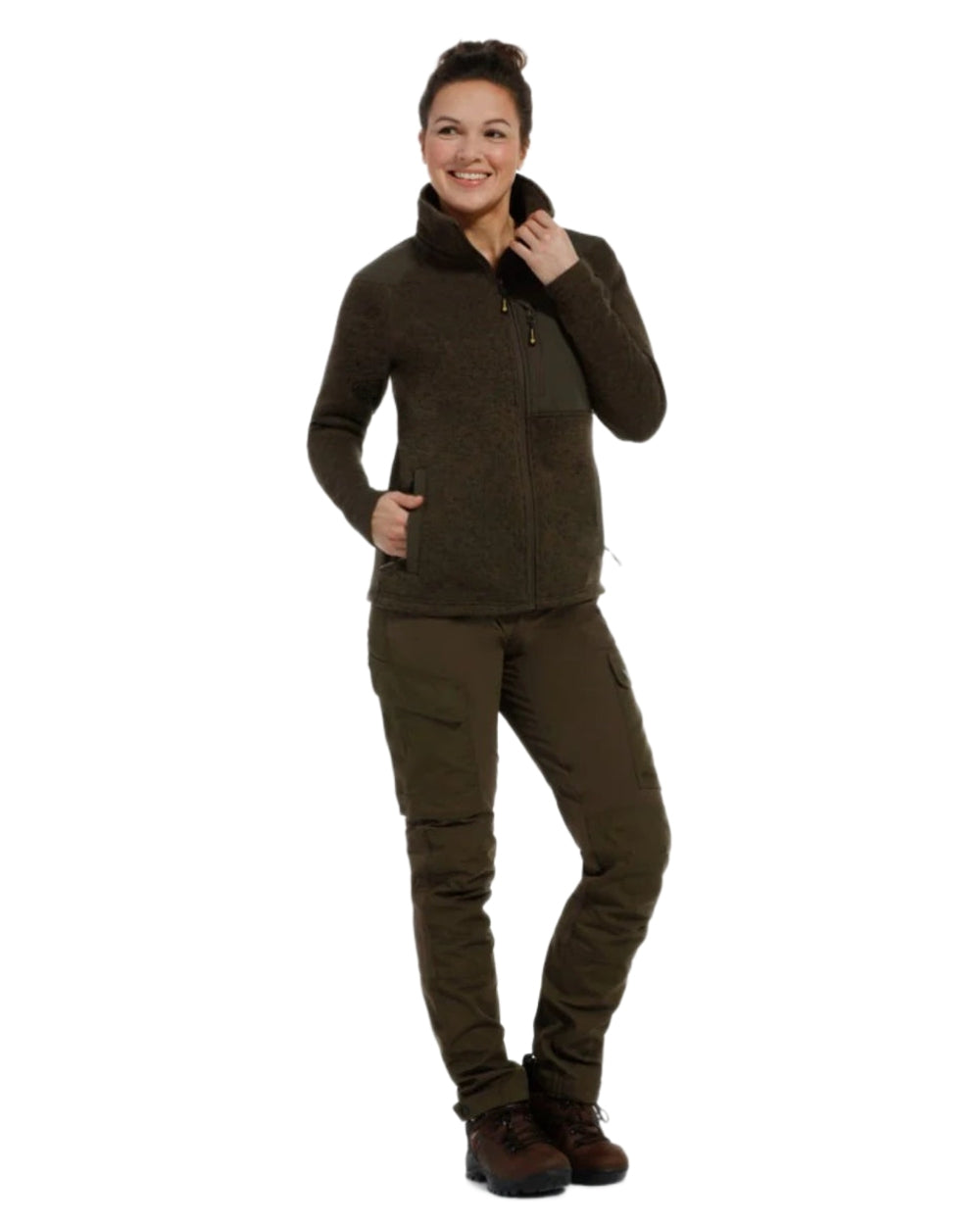 Olive Green coloured Rovince Womens Coarse Fleece Jacket on white background 