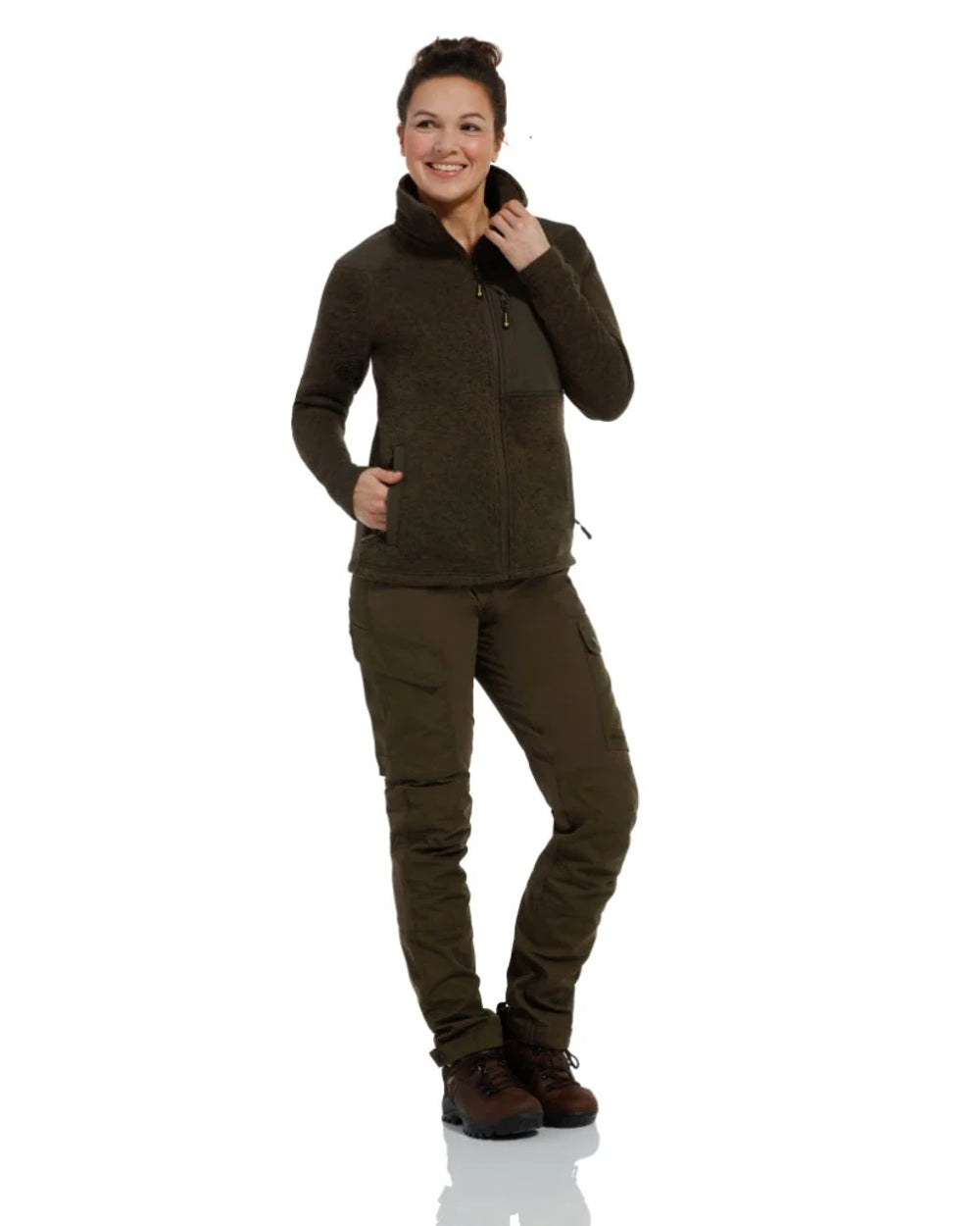 Olive Green coloured Rovince Womens Coarse Fleece Jacket on white background 