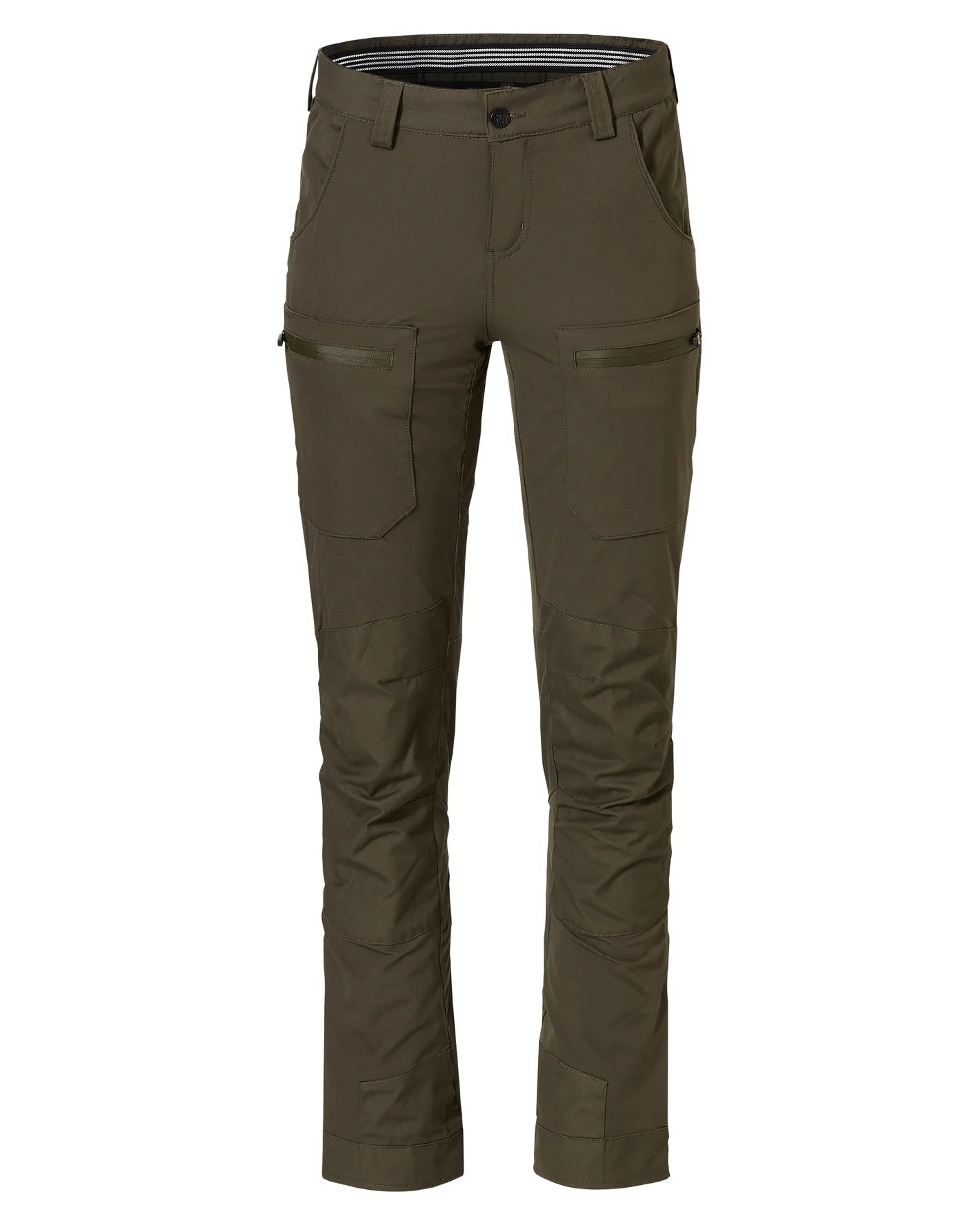 Olive coloured Rovince Womens Scotland Trousers on white background 