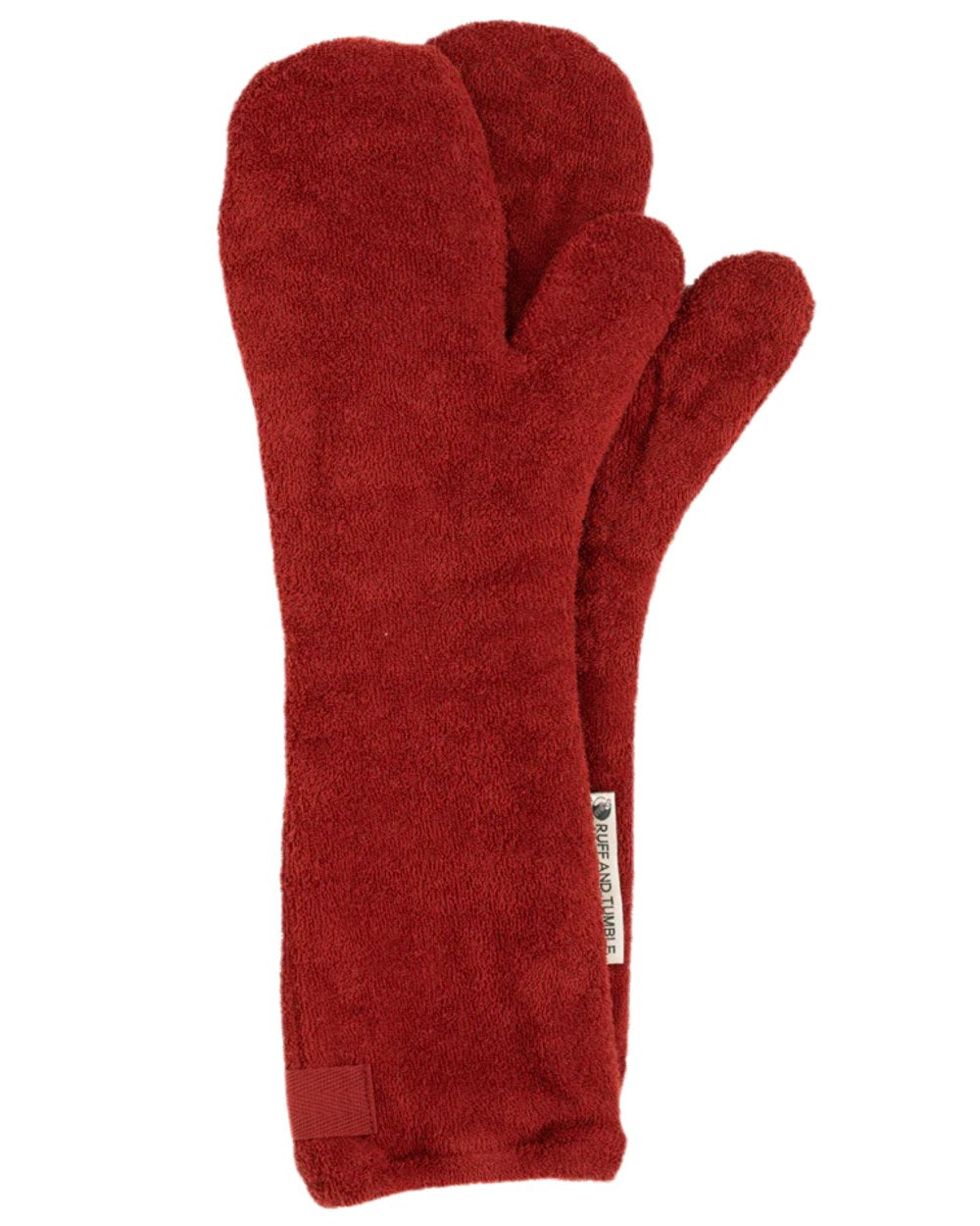 Rosehip Coloured Ruff &amp; Tumble Dog Drying Mitts on white background 
