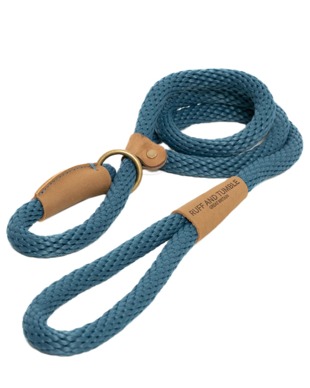 Sandringham Blue Coloured Ruff &amp; Tumble Slip Dog Leads on white background 