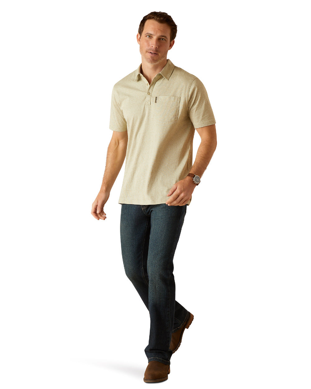 Sage Heather Coloured Ariat Mens Chorley Polo Shirt On A White Background 