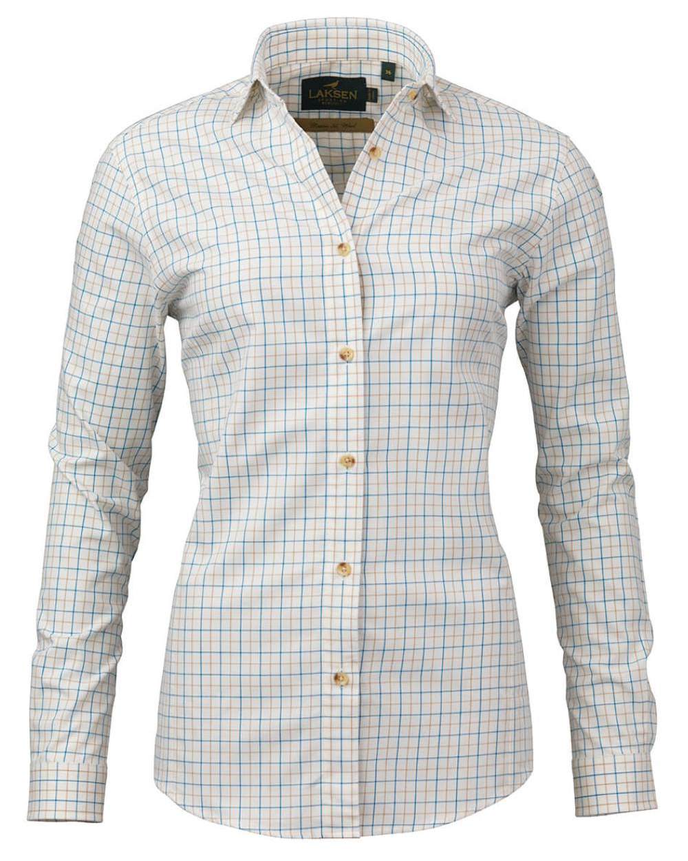 Sand Deep Ocean coloured Laksen Amanda Cotton Wool Shirt on white background 