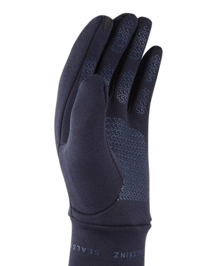 Navy  Coloured Sealskinz Acle Water Repellent Nano Fleece Glove on white background 
