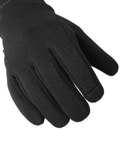 Black coloured Sealskinz Acle Waterproof Soft Shell Gloves on white background 