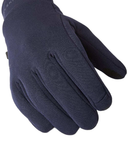 Navy coloured Sealskinz Acle Waterproof Soft Shell Gloves on white background 