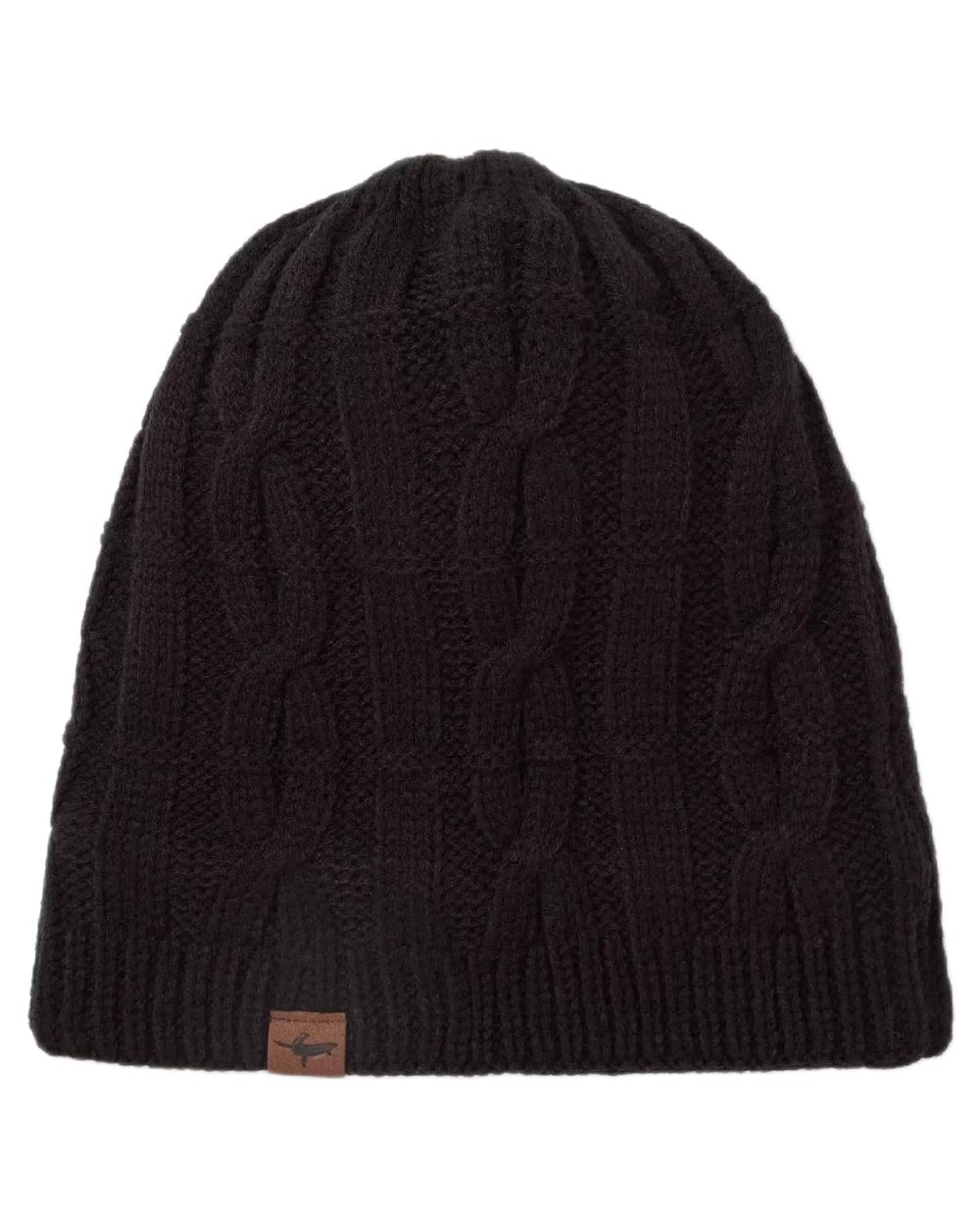 Black coloured Sealskinz Blakeney Waterproof Cable Knit Beanie on white background 